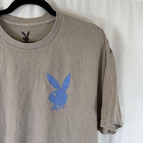Playboy Shirt Size XL 100% Cotton Tan Crew Neck Short Sleeve Bunny Printed - Picture 2 of 7